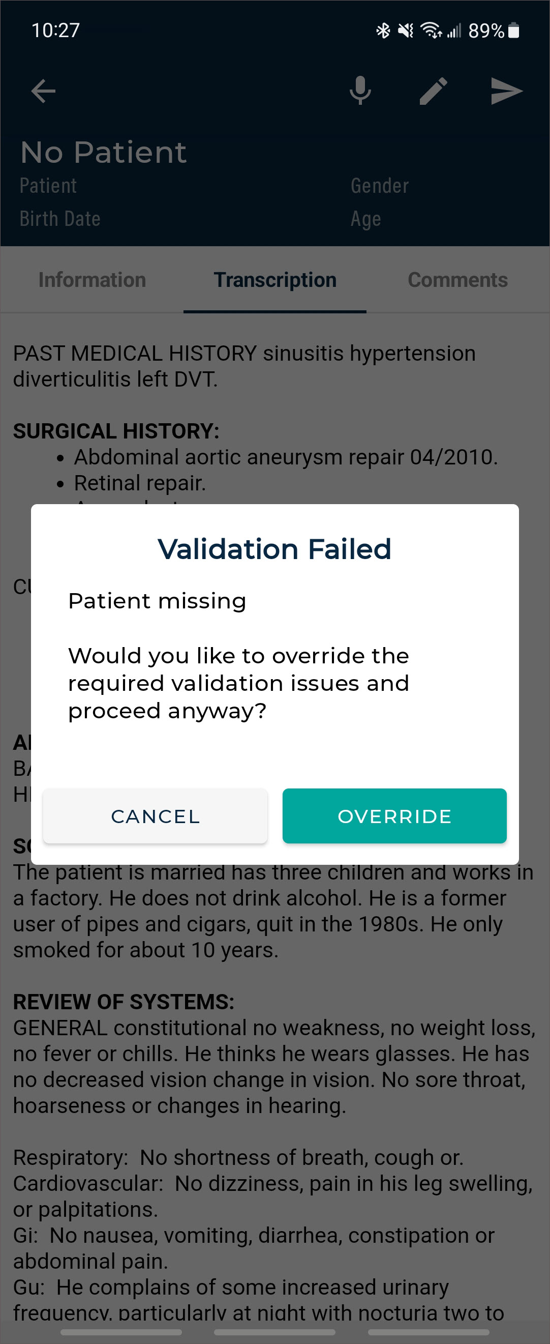 Validation Override