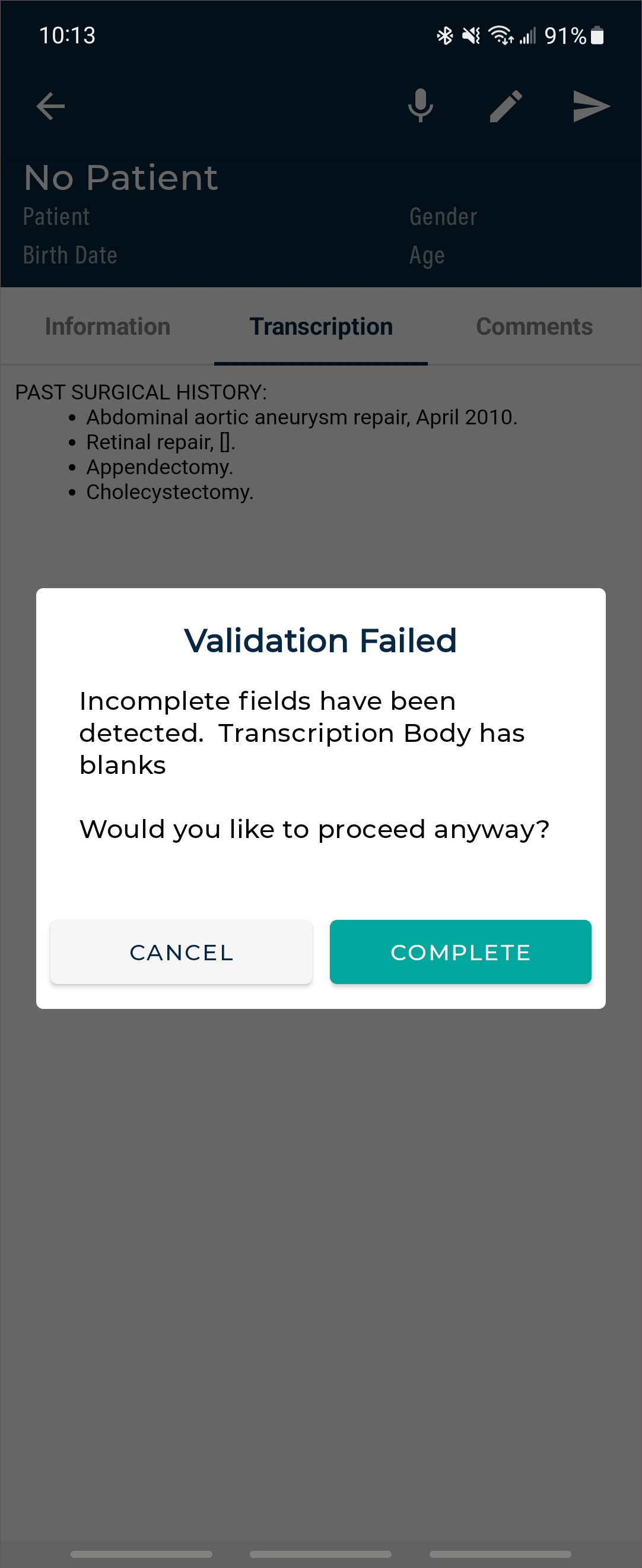 Validation Warning