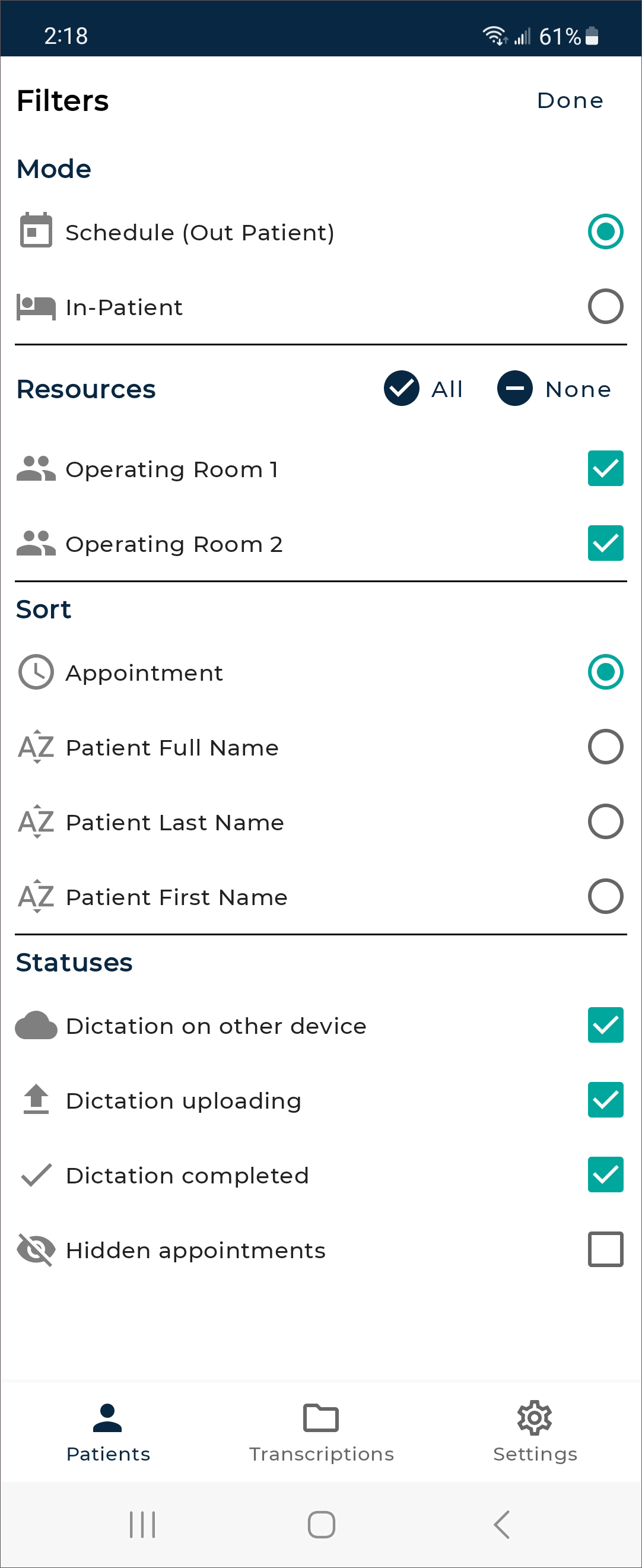 Patients Filters