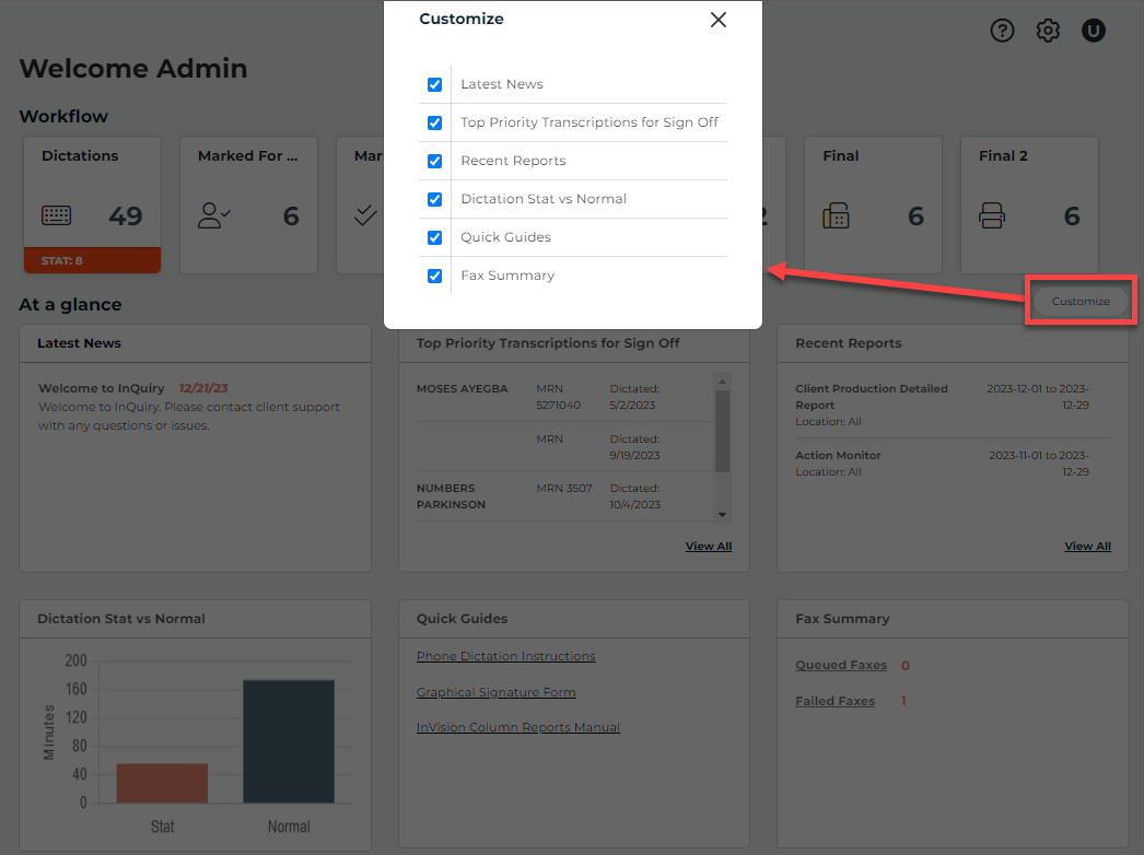 Customizable Dashboard